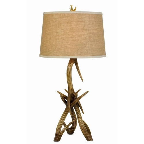 Table Lamp | Antler Base | Fabric Shade | Beige & Brown