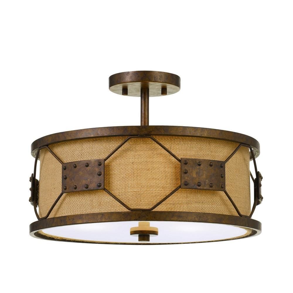 Pendant Fixture | Drum Shade | Lattice Design | Rustic Bronze