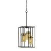 Rectangular Open Cage Design Pendant with Cylindrical Glass Shade, Black By Casagear Home