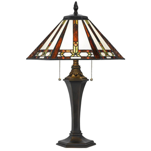 Tiffany Table Lamp | Pull Switches | Resin Pedestal | Bronze