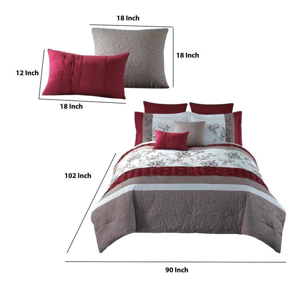 8 Piece King Polyester Comforter Set with Floral Print Multicolor By Casagear Home BM225147