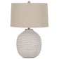 Textured Ceramic Frame Table Lamp with Fabric Shade, Beige and White By Casagear Home