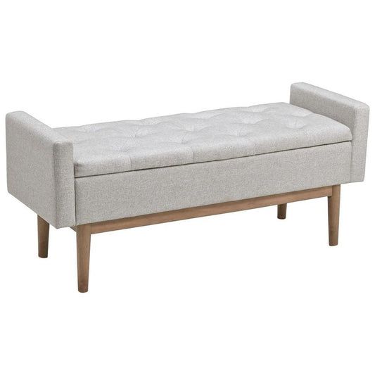 Tufted Fabric Storage Bench with Low Profile Elevated Arms, Light Gray By Casagear Home