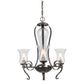 25" 3 Bulb Chandelier with Scrolled Metal Frame,Gray & Clear By Casagear Home