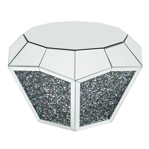 Coffee Table | Octagonal Mirror Top | Faux Diamond Inlays | Silver