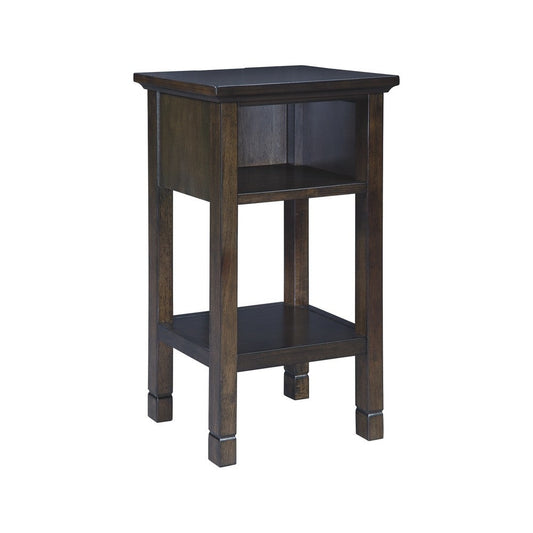 1 Storage Cubby Wooden Accent Table with Power Cord and Block Legs, Brown By Casagear Home