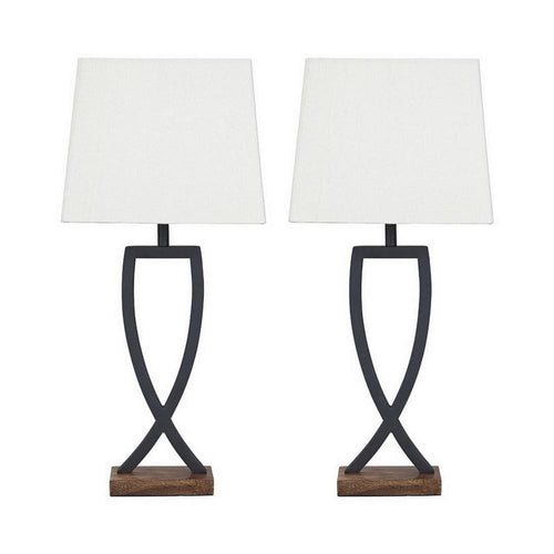 Table Lamp | Criss Cross Metal | Fabric Shade | Set of 2 | Gray & White
