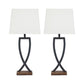 Criss Cross Metal Table Lamp with Fabric Shade, Set of 2, Gray and White By Casagear Home