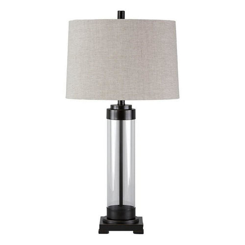 Glass & Metal Table Lamp | Fabric Shade | 13" | Gray & Black
