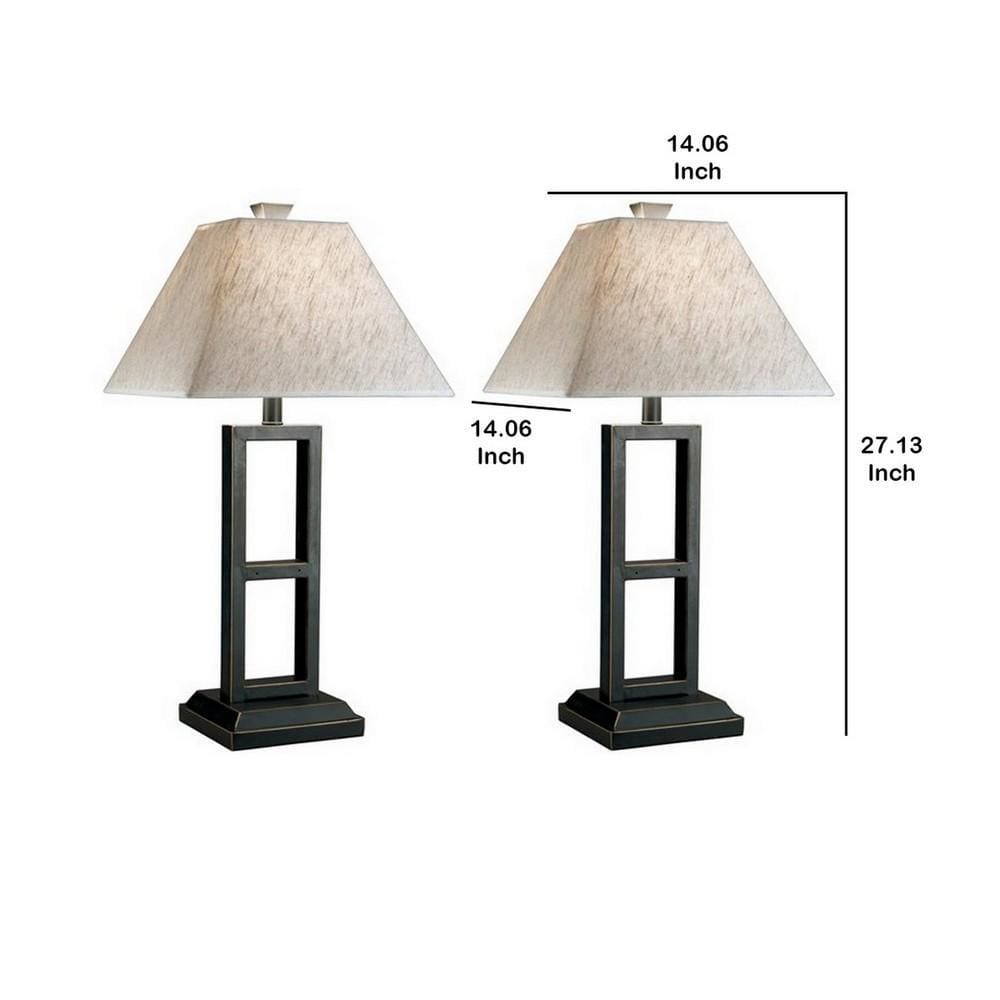 Geometric Metal Body Table Lamp with Fabric Shade Set of 2,Black and White By Casagear Home BM227561