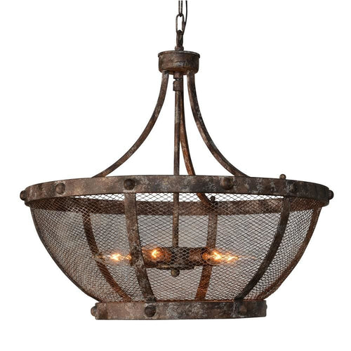 Mesh Chandelier | Cross Hatch Metal | 6 Light | Antique Bronze