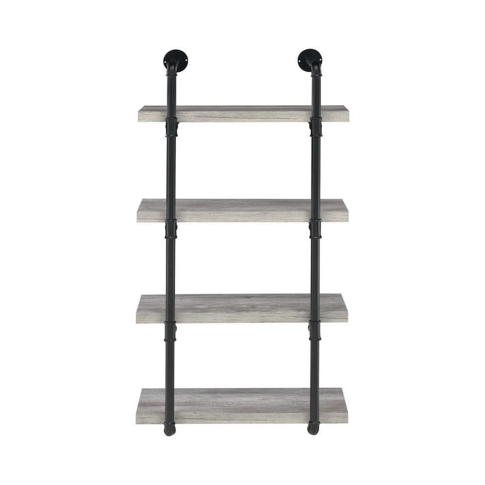 24 Inches 4 Tier Wood and Metal Wall Shelf Gray and Black By Casagear Home BM229650