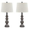 Polyresin Turned Base Table Lamp, Set of 2, Brown & Off White By Casagear Home