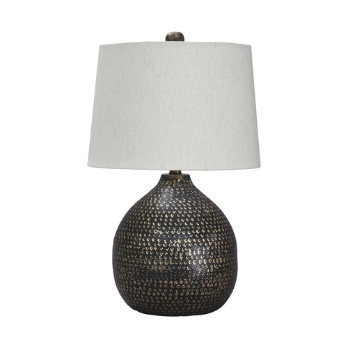 Nora Table Lamp | Pot Bellied Base | Dotted Pattern | Black