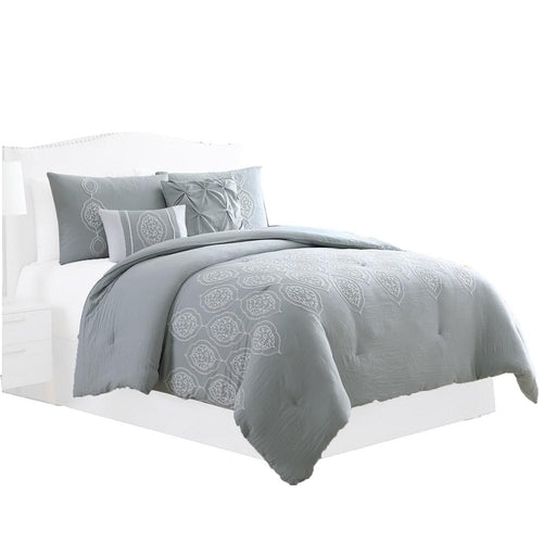 Ohio 5 Piece Queen Comforter Set | Scrolled Motif | Gray & White