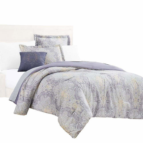 Chania 8 Piece Queen Bed Set | Paisley Print | Purple & White