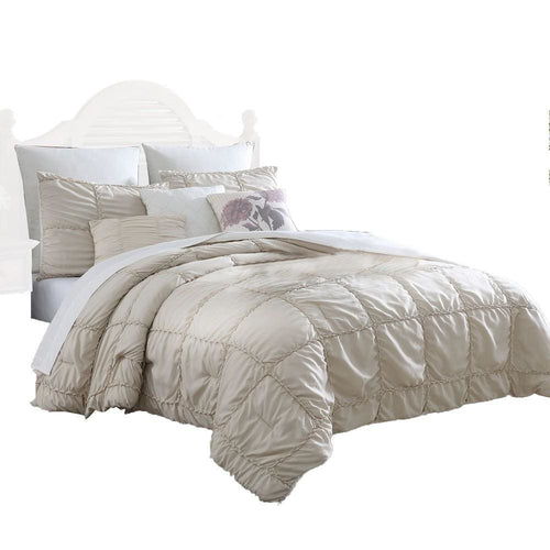 Corfu 8 Piece Queen Comforter Set | Ruffle Design | Beige