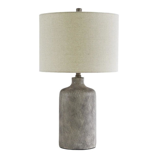 Textured Ceramic Frame Table Lamp with Fabric Shade, Gray and Off White By Casagear Home