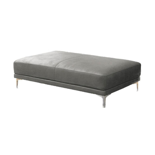 Nora Ottoman | Faux Leather | Sleek Metal Feet | Gray