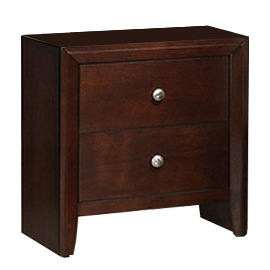 24 Inches 2 Drawer Wooden Nightstand with Metal Pulls, Brown By Casagear Home