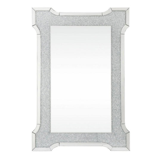 Rectangular Beveled Wall Mirror with Faux Diamond Inlays, Silver By Casagear Home