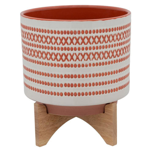 Zara Planter | Round Ceramic | Aztec Pattern | Red