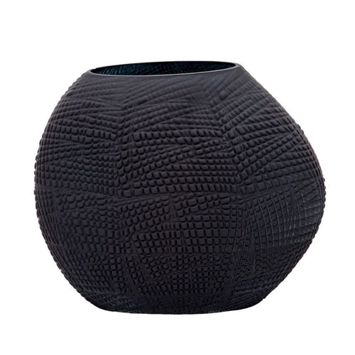 Zara Vase | Glass | Protruded Design | Textured Black