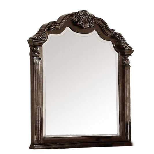 Modern Mirror with Crown Top Frame and Molded Details, Brown By Casagear Home