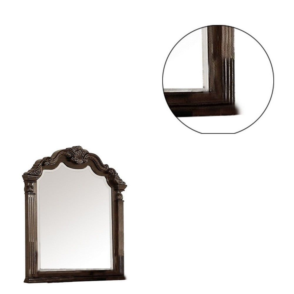 Modern Mirror with Crown Top Frame and Molded Details Brown By Casagear Home BM232909