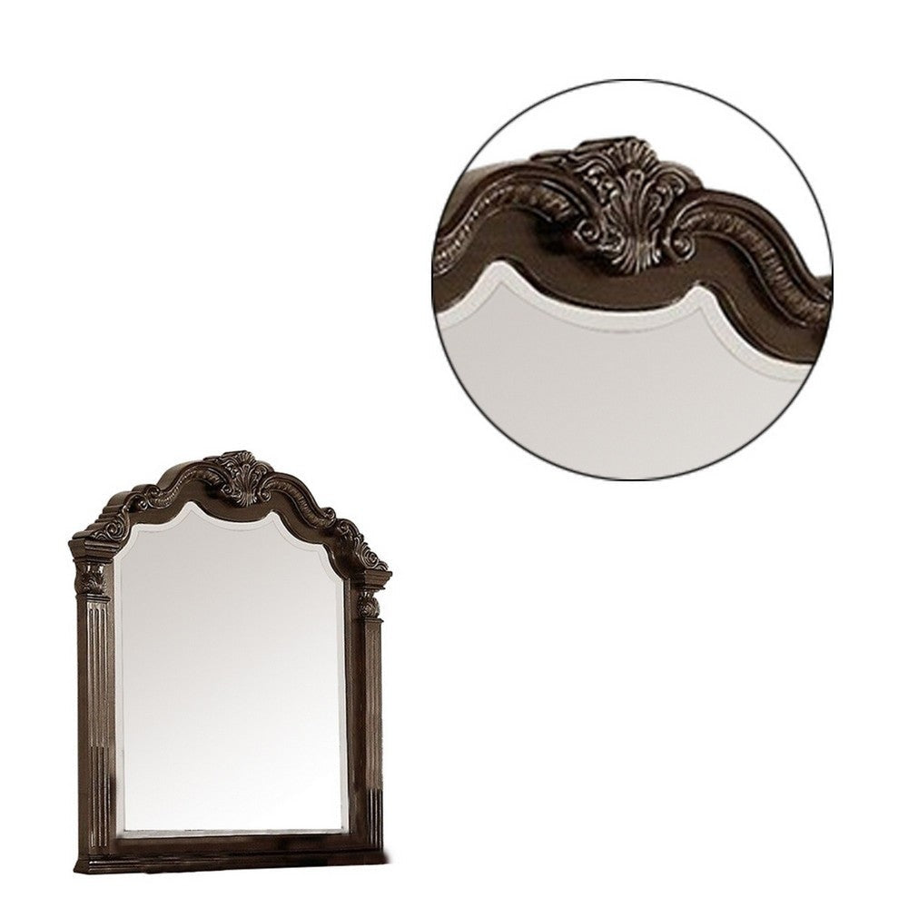 Modern Mirror with Crown Top Frame and Molded Details Brown By Casagear Home BM232909