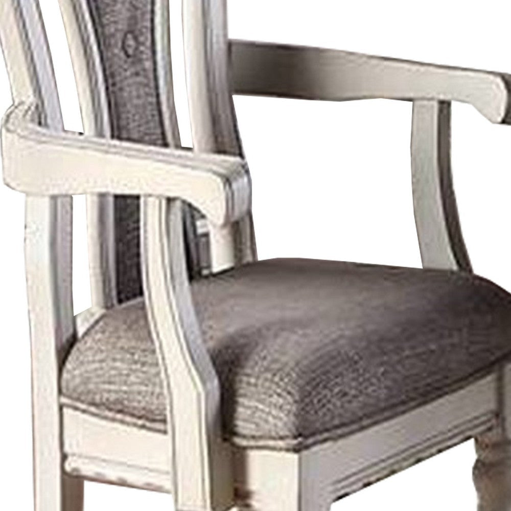 Wooden Arm Chair with Button Tufted Back Set of 2 Cream and Gray By Casagear Home BM233131