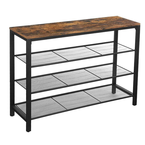 Shoe Organizer | Wood | Mesh Shelves | 39" | Brown & Black