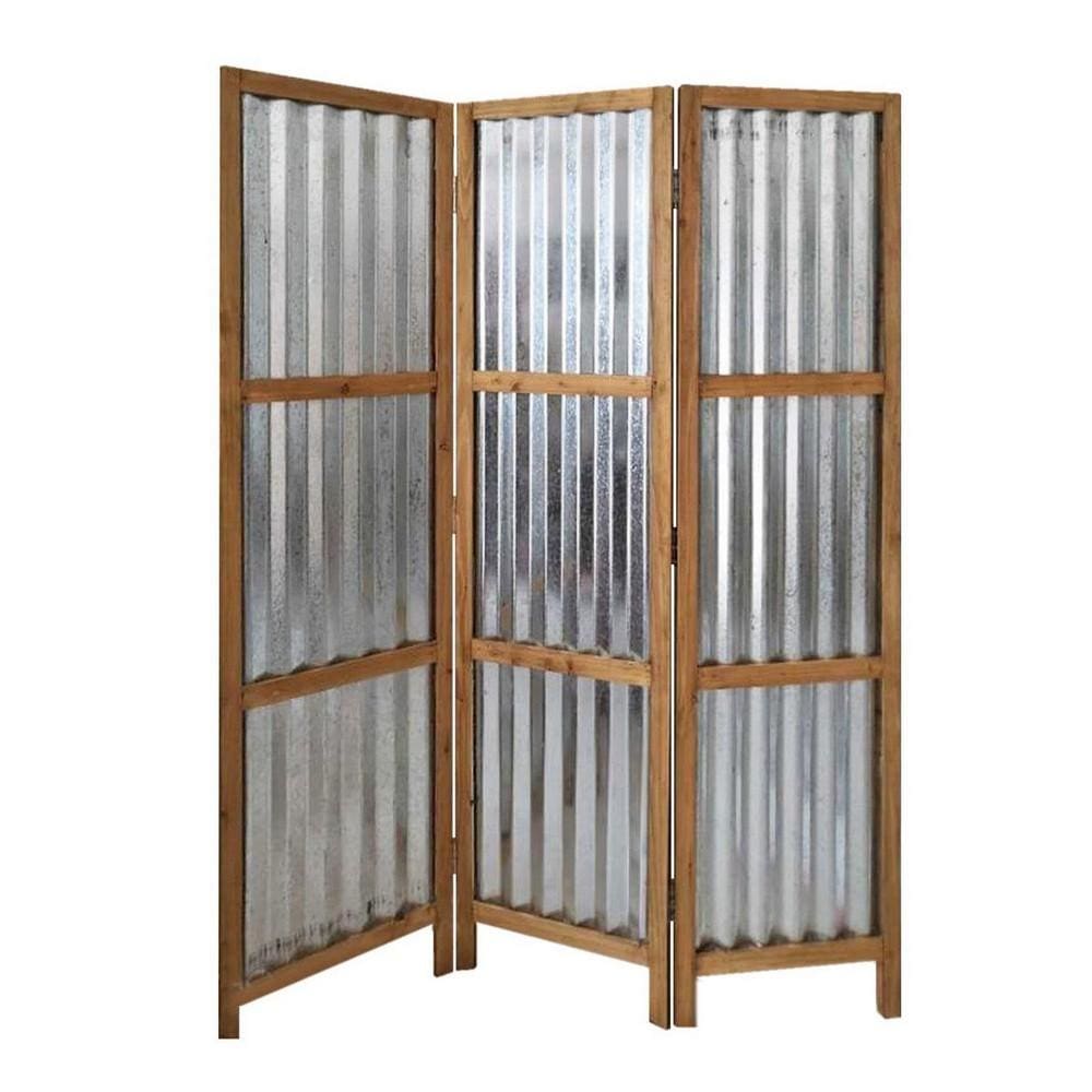 Foldable Screen | Industrial | 3 Panel | Corrugated Design | Silver & Brown