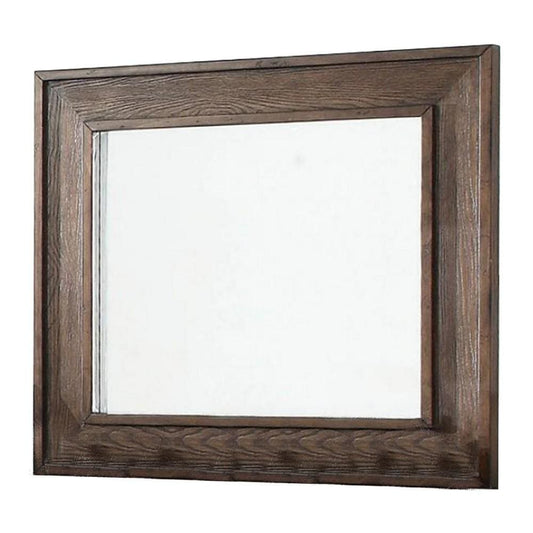 Wooden Frame Mirror with Raised Edges and Grain Details, Brown By Casagear Home