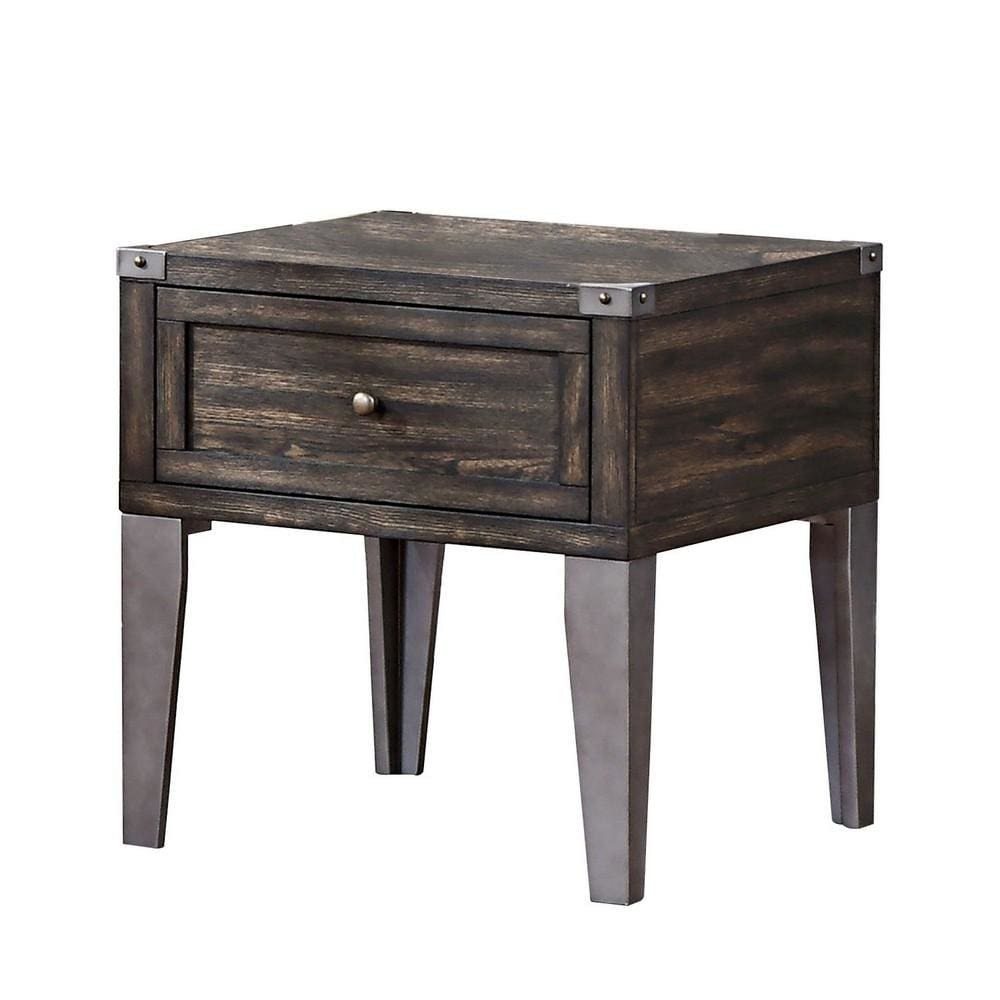 End Table | 1 Drawer | Metal Angled Legs | Wood | Brown