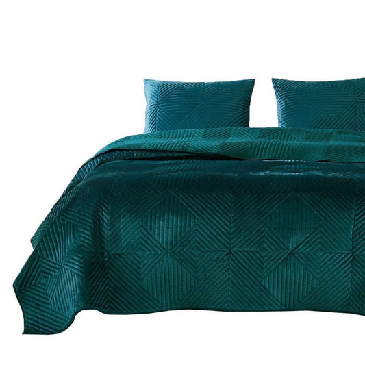 Bann 3 Piece Full Quilt Set with Geometric Design, Green By Casagear Home