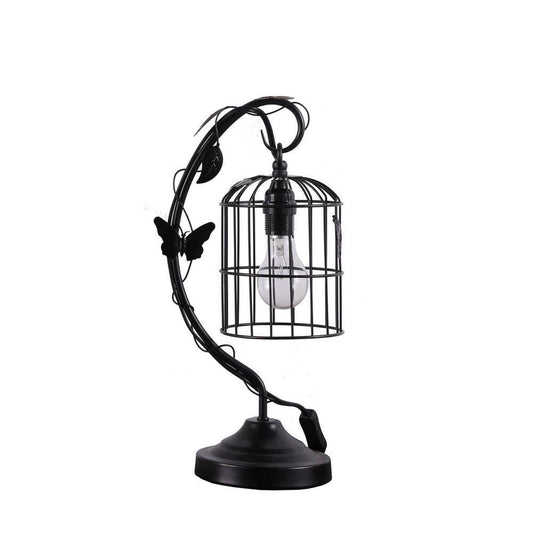 Arc Design Metal Table Lamp with Birdcage Shade, Black By Casagear Home