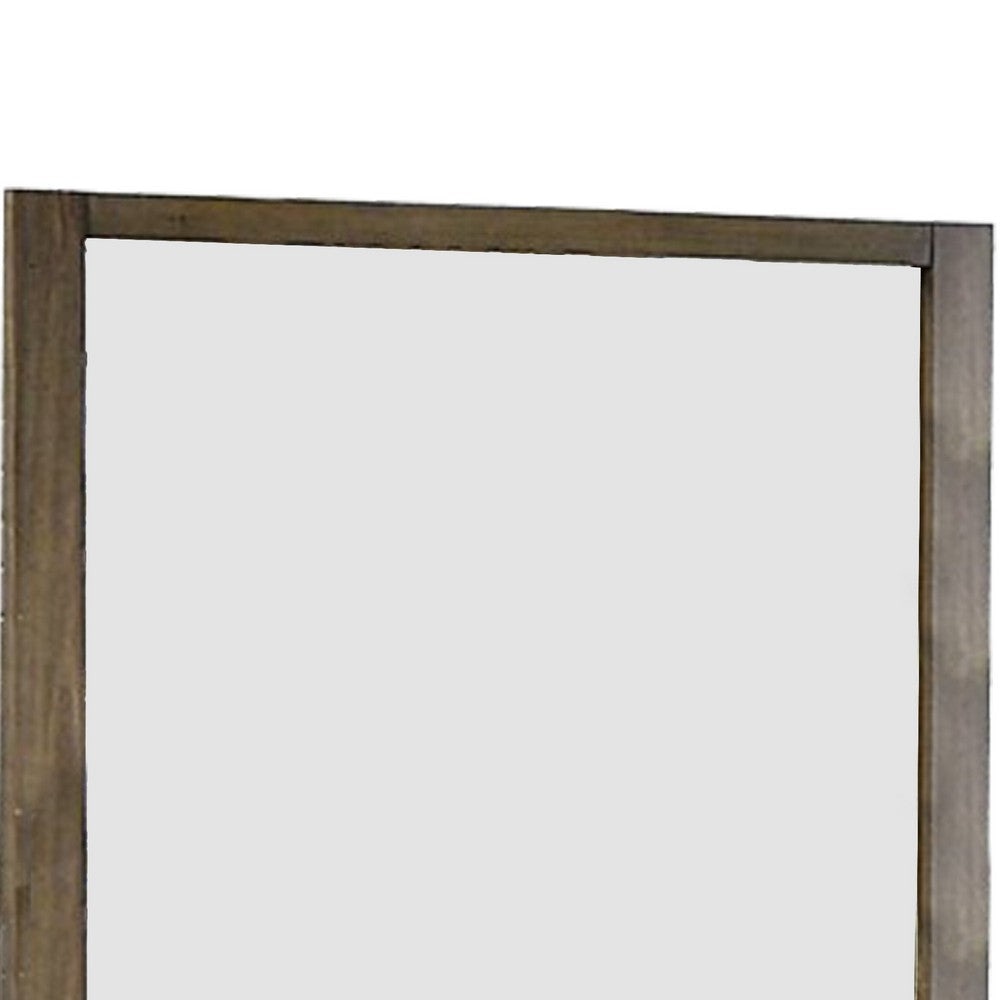 40 Inch Rectangular Wooden Frame Contemporary Mirror Brown By Casagear Home BM235463