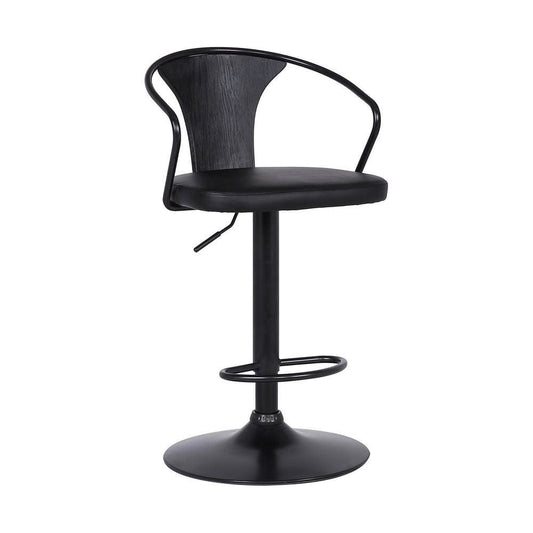 Adjustable Leatherette Swivel Barstool with Curved Back, Black By Casagear Home