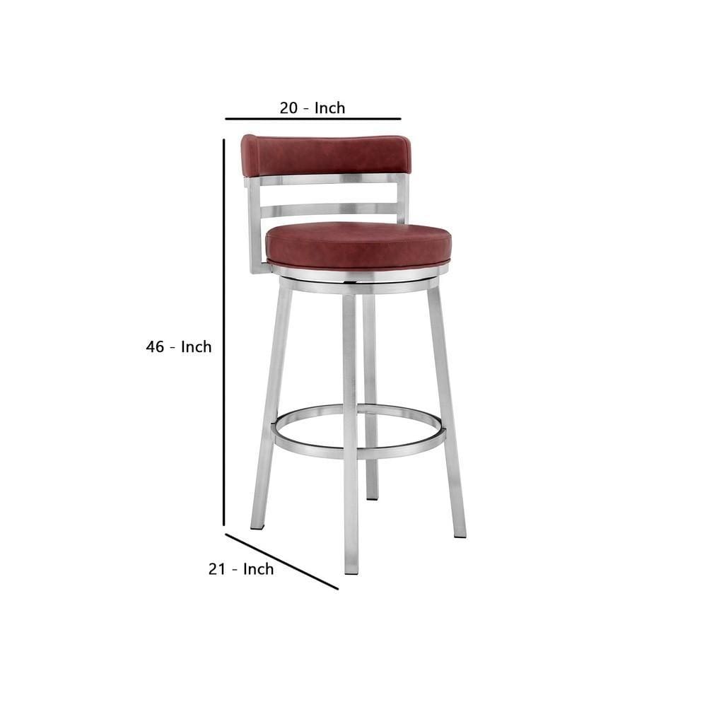 30 Inch Leatherette Counter Height Barstool Silver and Red By Casagear Home BM236762