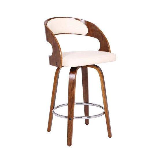 Mid Century Curved Back Swivel Counter Barstool, Cream - BM237211 By Casagear Home