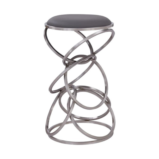 Intersected Circular Metal Base Counter Height Barstool, Silver - BM237220 By Casagear Home