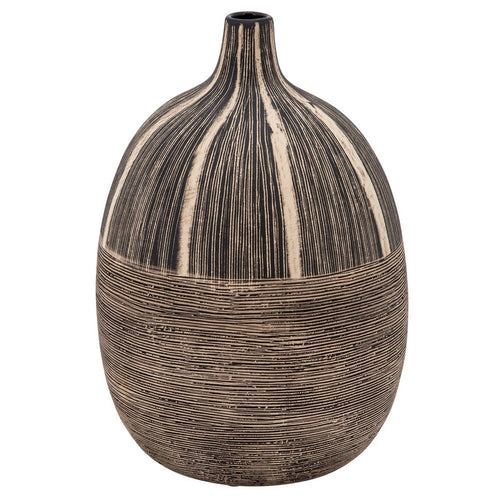 Ceramic Vase | 10" | Bellied Shape | Textured | Brown & Black