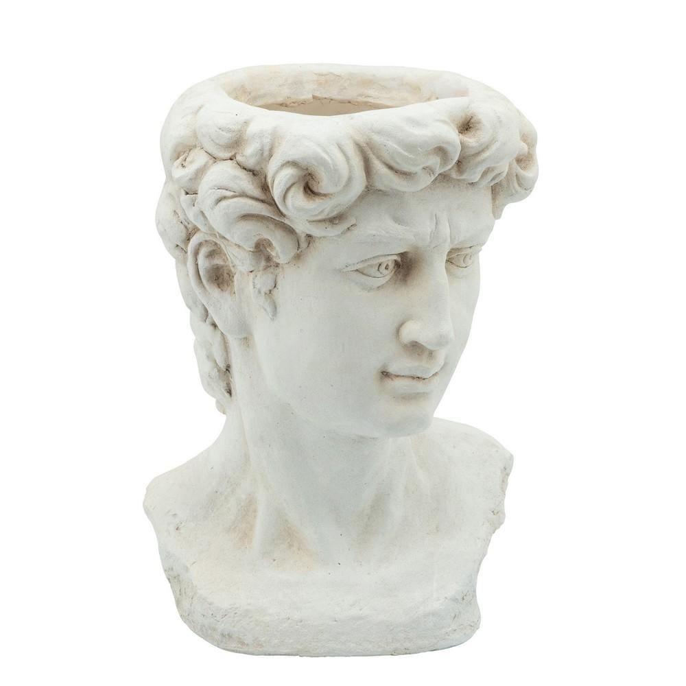 Male Head Resin Planter with Round Opening, White By Casagear Home
