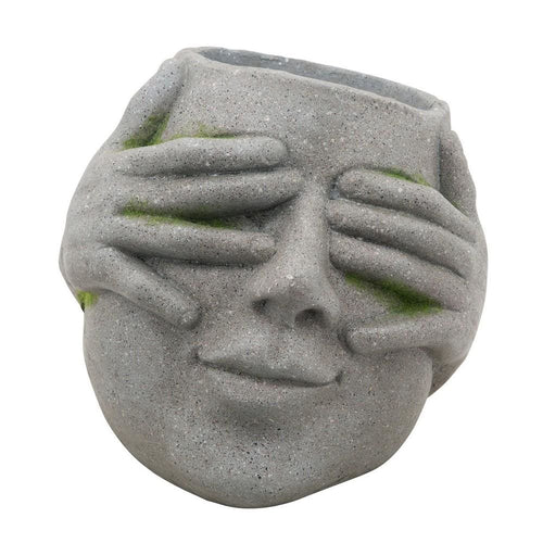Planter | Resin Head with Hands on Eyes | Gray