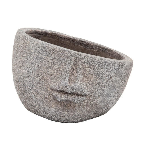Planter | 8" | Resin Half Face | Textured | Taupe Gray