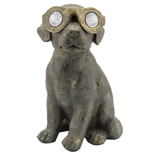 Dog Decor | 15" | Sitting Resin | Solar | Antique Gold