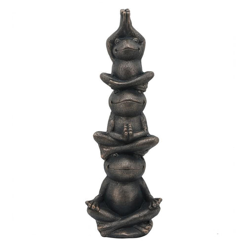 Frog Decor | 24" | Resin | Stacked Meditating Trio | Bronze
