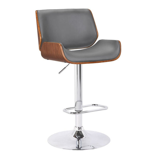 Curved Design Leatherette Barstool with Swivel Mechanism, Gray - BM238328 By Casagear Home