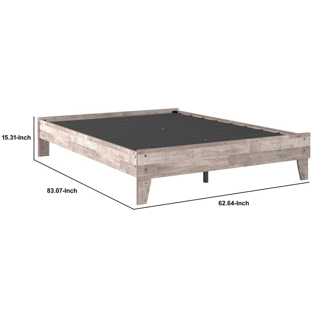 Queen Platform Bed with Butcher Block Design Washed White - BM238398 By Casagear Home BM238398